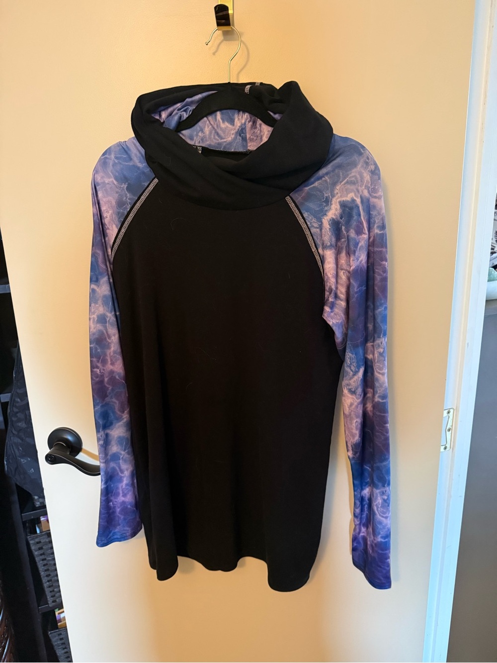 Black Hoodie Top with Purple Tie-Dye Sleeves NWOT